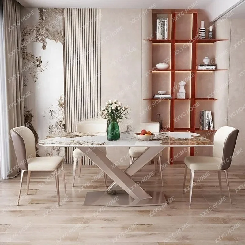 XXModern Kitchen Dining Table Luxury Rectangular Italian Table Restaurant Space Saving