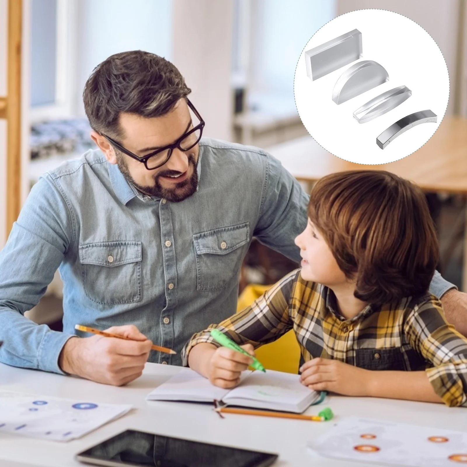 

4Pcs Optical Lens Set Premium Glass Physics Teaching Tool Educational Light Refraction Experiment Portable School Physics