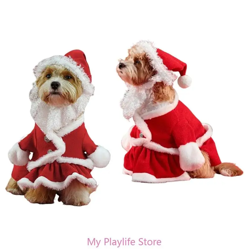 Christmas Dog Santa Costume Set Jumpsuit and Hat for Small Size Dog Festival Photography Suit Party Gathering Pet Outfit