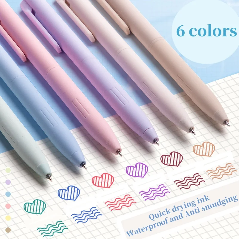 6Pcs/set Morandi Color Gel Pen Student's Hand Tent Color Pen Writing Tool 0.5Mm School Office Quick Drying Mark Scribing Notes