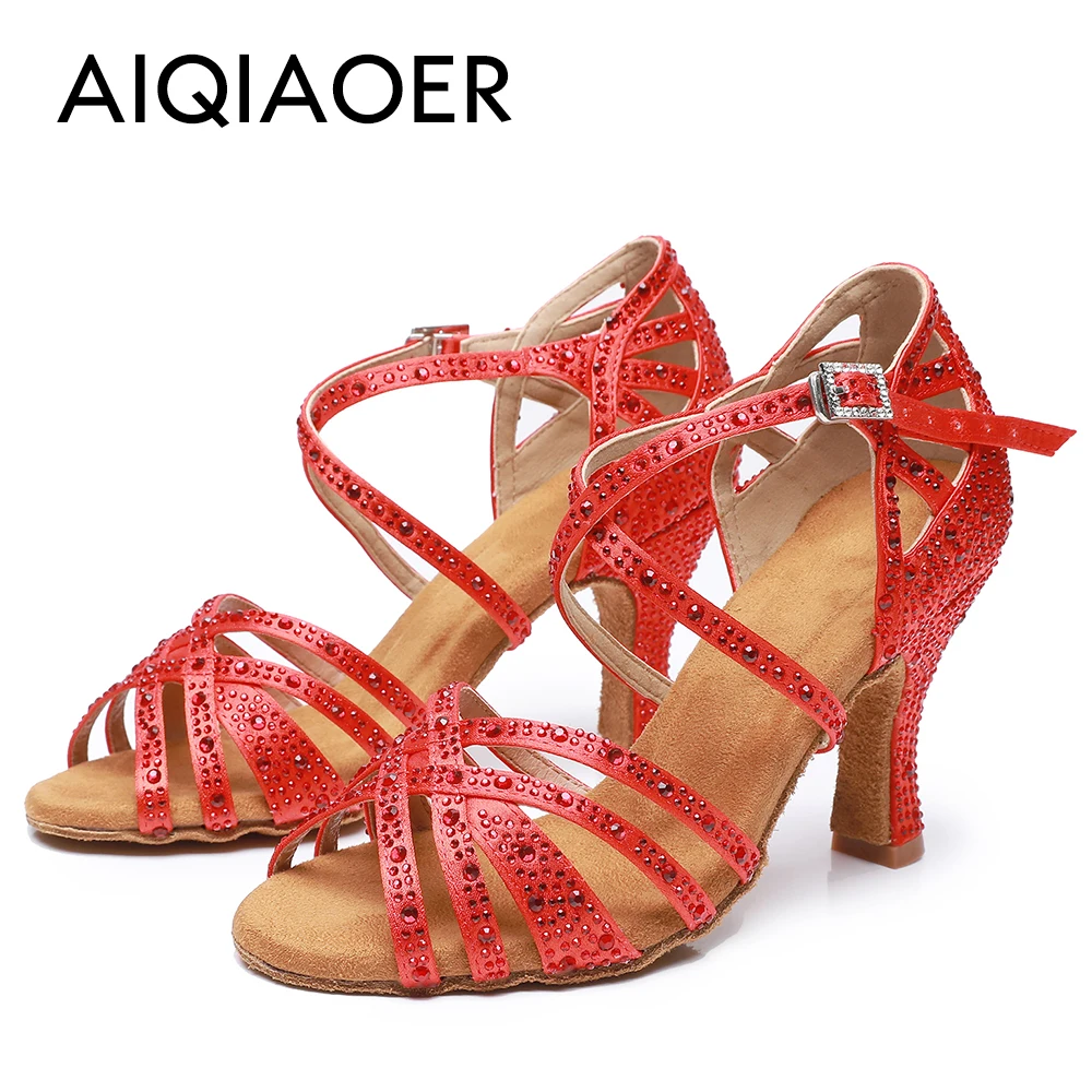 Woman Latin Dance Shoes for Women Women's Heel Sandals Drill Red Heels Elegant Heeled Summer 2024 Standard Ballroom Latino New