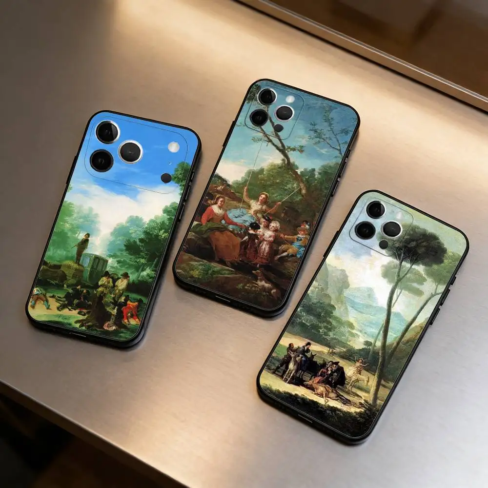 

F-Francisco Art G-Goya Soft Silicone Black Cover,Phone Case For iPhone 17,16,15,14,13,12,11 Plus,Pro Max,XS
