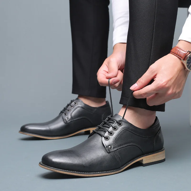 2022 Spring New Men\'s Shoes Business Dress Shoes Classic Genuine Leather England Fashion Casual Oxfords Shoes Size 7.5-13