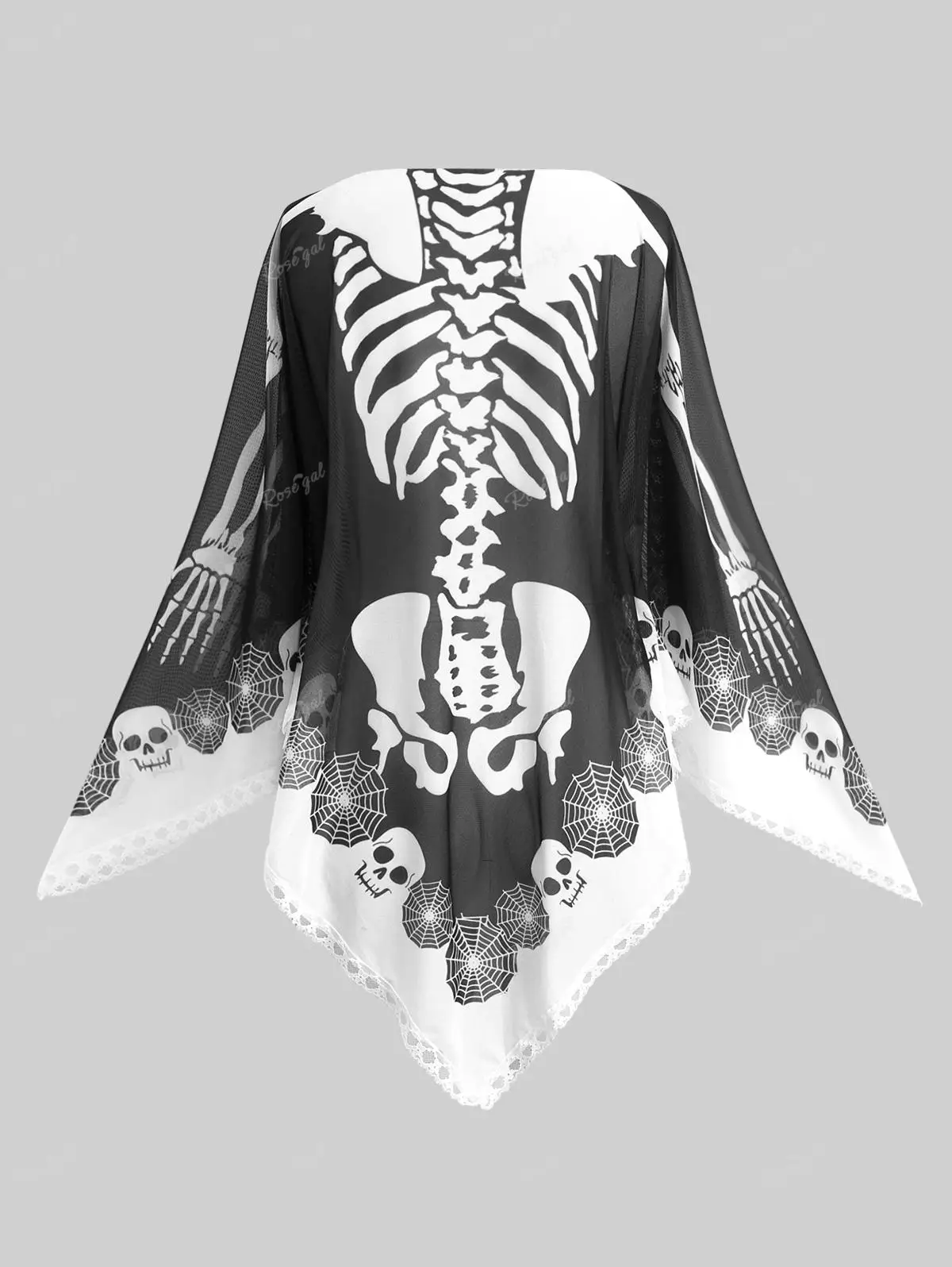 ROSEGAL  Plus Size Cape for Halloween Thin Cloak Spider Web Skeleton Print Or Pumpkin Smile Colorblock Printed Handkerchief Cape