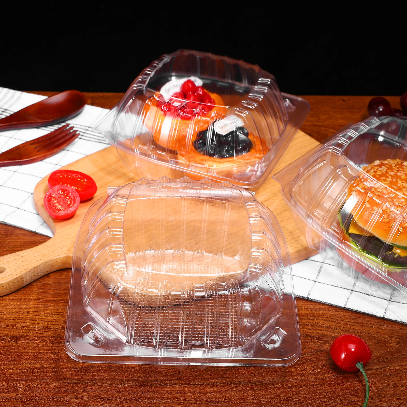 

100 Pcs Clear Cake Boxes PET Food Grade Transparent Secure Snap Charcuterie Boxes for Sandwich Desserts Home Bakery Individual
