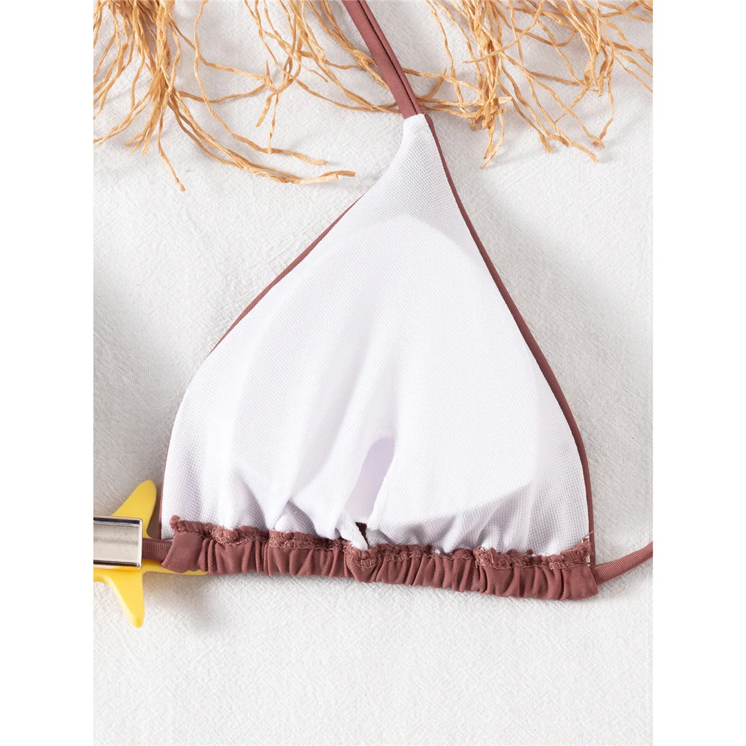 Mit Rock, Seestern-Motiv, Neckholder-Bikini, Damen-Badeanzug, Damen-Badebekleidung, dreiteiliges Bikini-Set, gepolsterter Badeanzug, Badebekleidung, Schwimmanzug V8178 – Detail 7