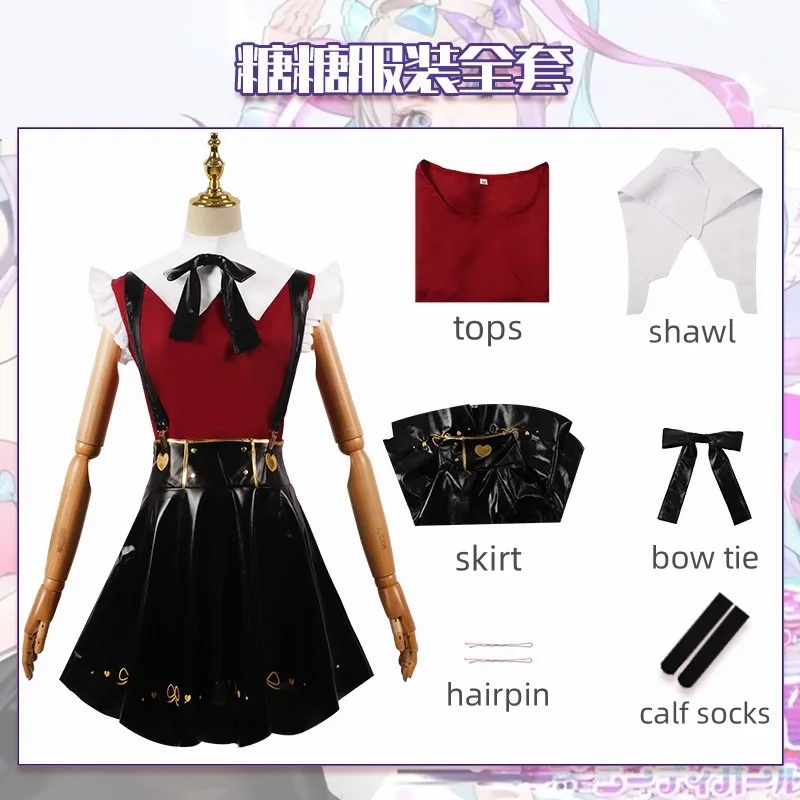 Needy Girl Overdose Cosplay Costume Wig  Anime JK Uniform Leather Skirt Set Abyss KAngel Ame Chan Halloween Party Costume