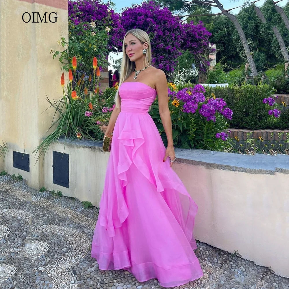 OIMG Summer Holiday A-line Prom Gowns Strapless Formal Party Gown Sleeveless Evening Dress vestidos de novia