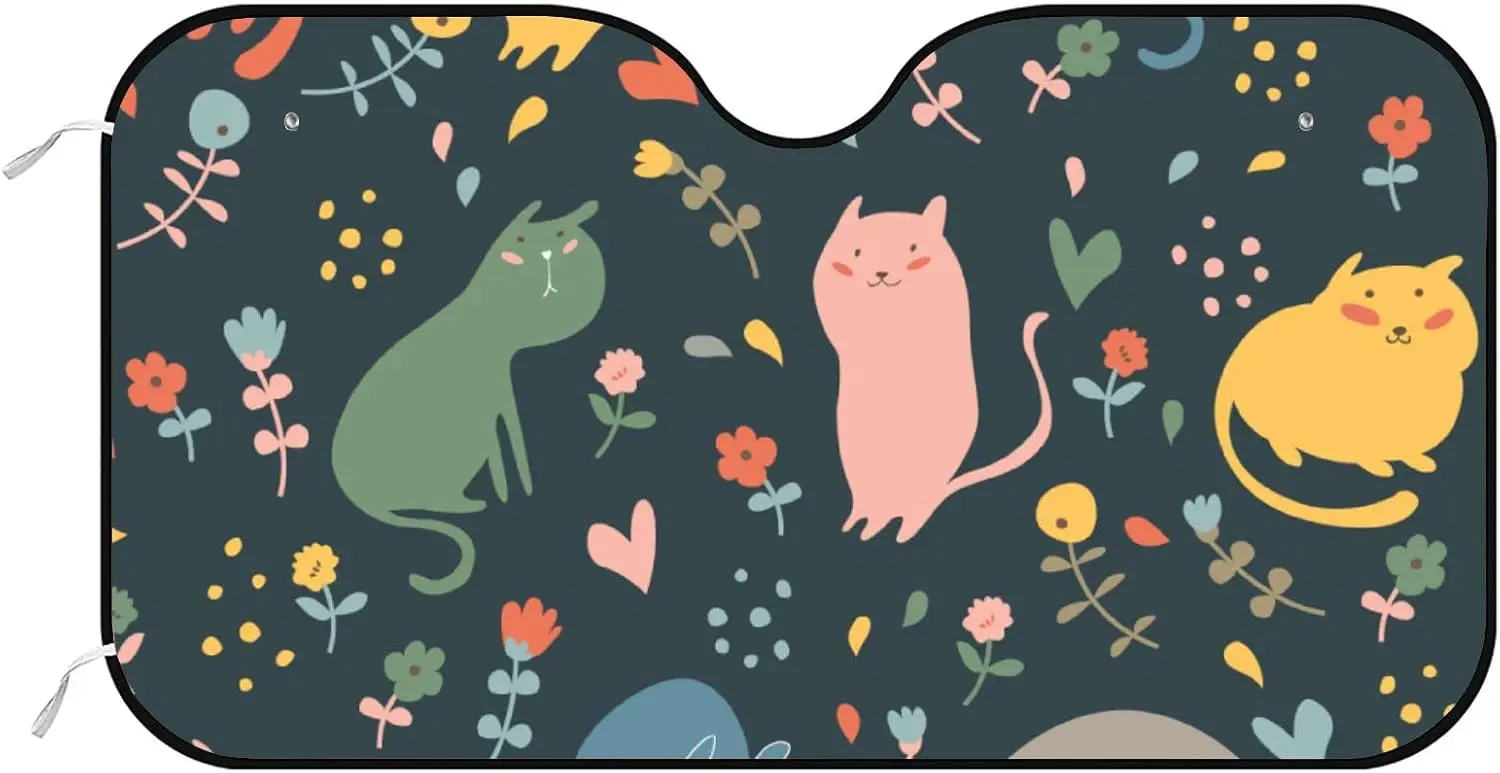 

Переднее лобовое стекло автомобиля Sunsha - для седана, внедорожника, грузовика, складной автомобильный солнцезащитный козырек на лобовое стекло, милые кошки и цветы, автомобильный солнцезащитный крем