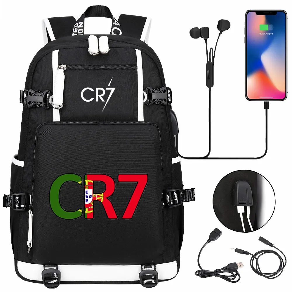 CR7 Backpack Women Men Waterproof Backpack Back Bag for Teens USB Capacity 18inch Laptop School Bags Boys Girls Travel Mochilas