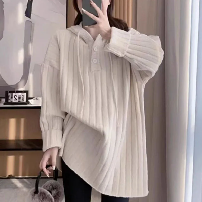 

Loose Thickened Spring Autumn Winter New Arrival Comfortable Inner Wear Casual Style Top Women's Hooded Knitwear Jacket