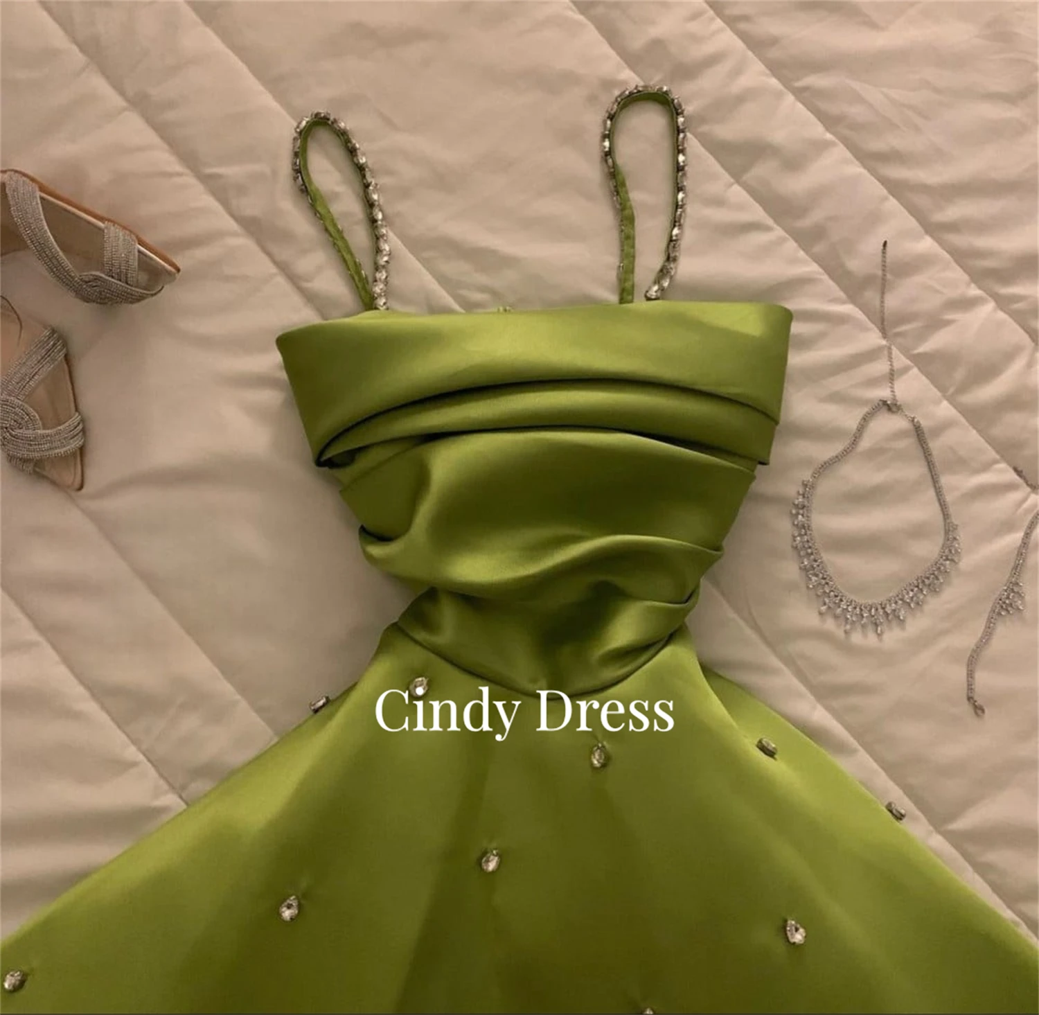 Line A Ball Gown Decorate Satin Grace Green Luxurious Evening Dresses Female Dress Prom Women\'s Weddings Formal Customized Gala