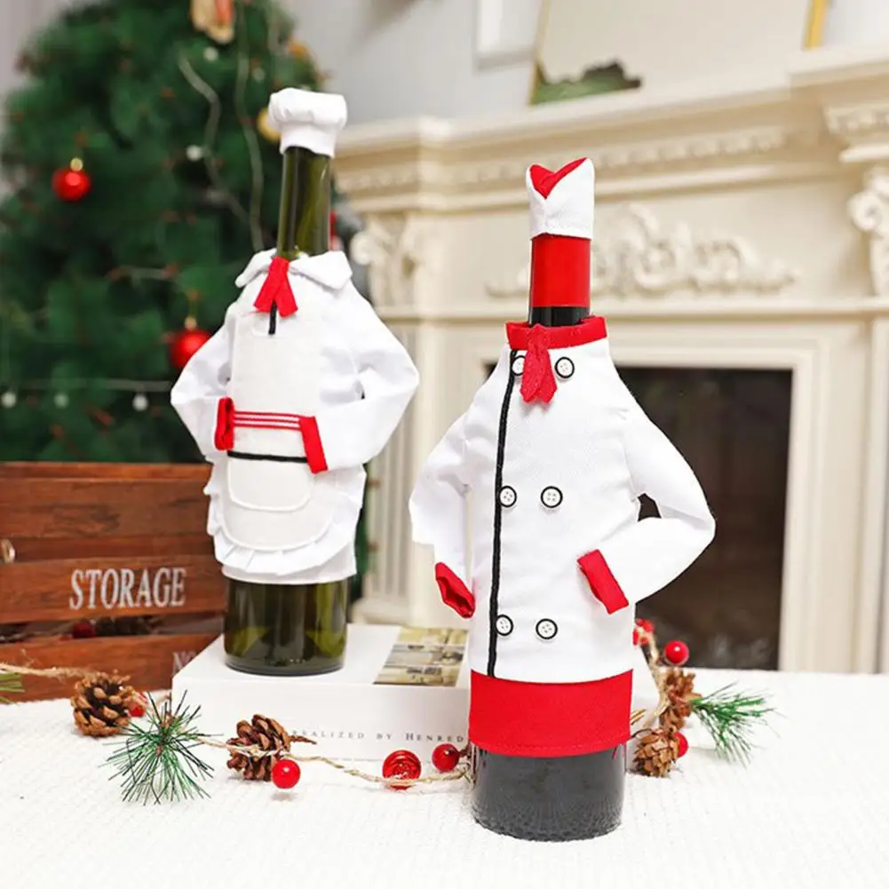 1 Set Wine Bottle Cover  Convenient Mini Chef Clothes Cap Wine Bottle Cover  Scene Layout Wine Bottle Bag