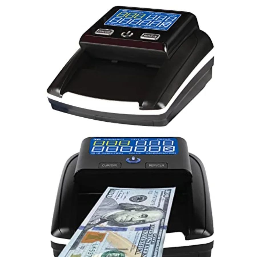 

Portable counterfeit bill detector for small businesses: UV/IR/MG detection, automatic 4-way USD Euro counting, black ABS plast