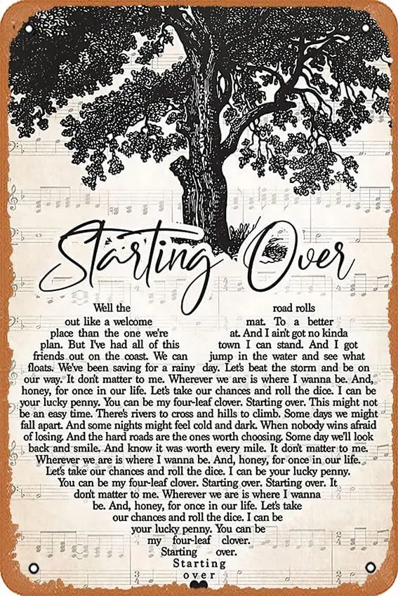 Chris Stapleton - Starting Over Lyrics Poster 30.48cm X 20.32cm Vintage metal tin signage Home Decor Garage Men's Cave Wall art.