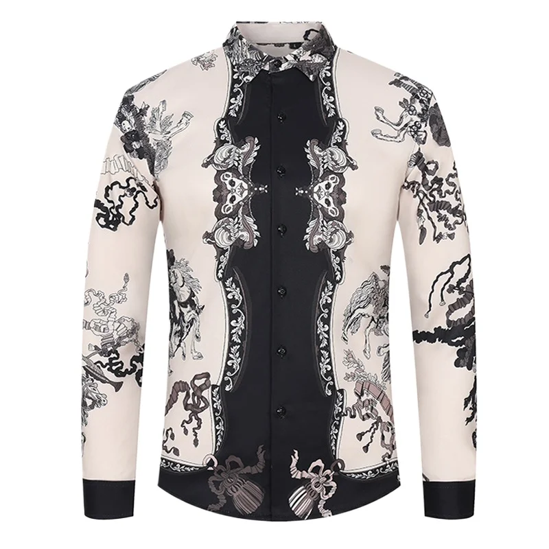 

Роскошная готическая одежда в стиле барокко, рубашка на пуговицах, мужская рубашка с длинным рукавом и 3d цветком, высокое качество, мужские рубашки Camisa Elegante Hombre, официальные рубашки