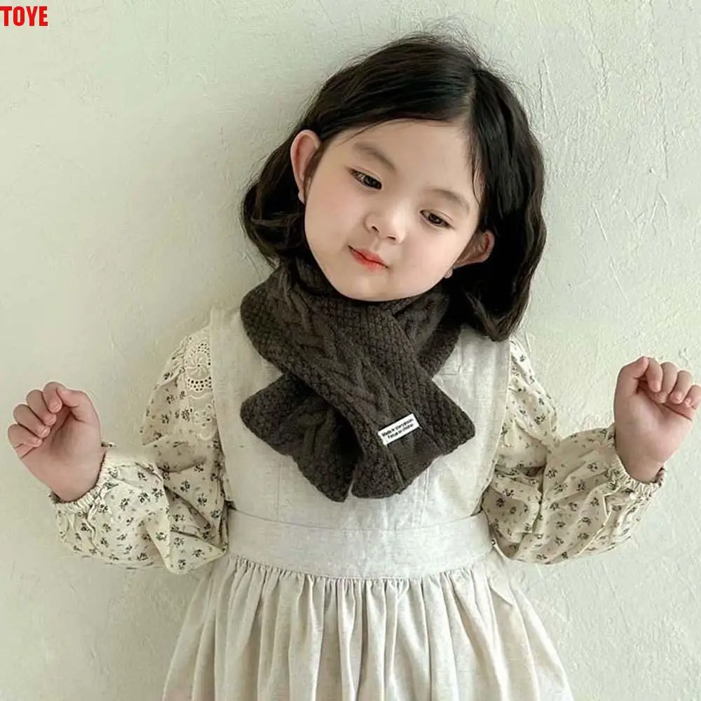 Elastic Children Knitted Scarf Solid Color Trendy Kids Woven Neckerchief Soft Long Winter Cross Muffler for 2-8 Years Old