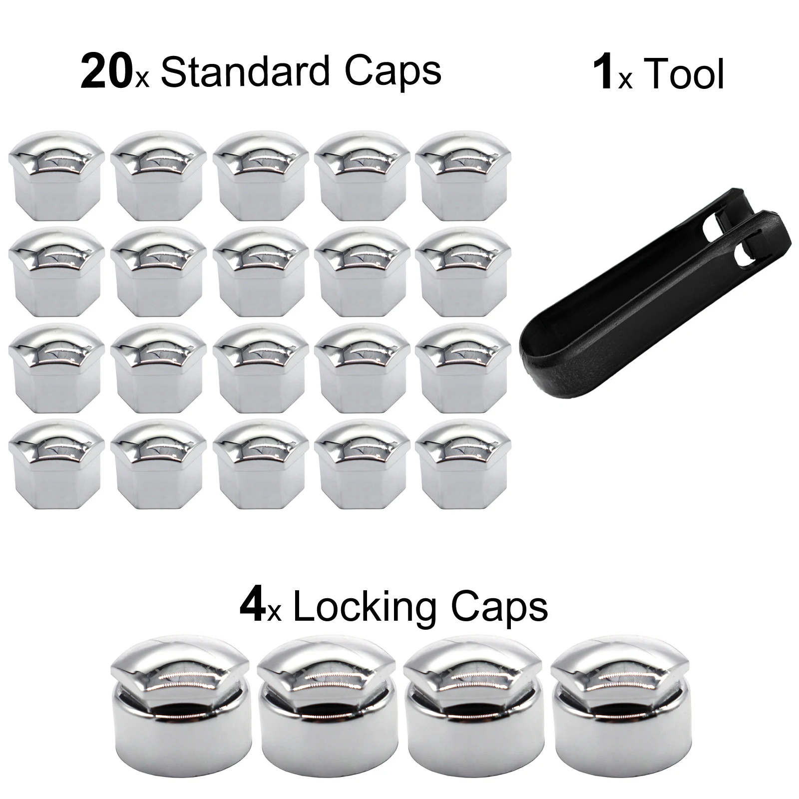 24pcs 17MM Car Chrome Wheel Nut Caps Protector Hub Tighten Screws Covers Tyre Nut Bolts Outward Decoration Studs Guard Vehicle