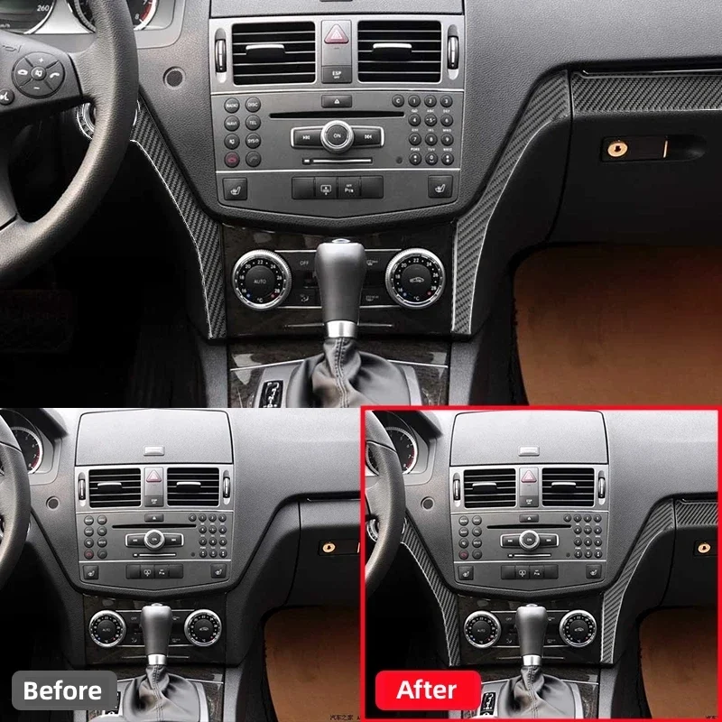 For Mercedes Benz W204 2007-2010 Car Center Console Instrument Panel Carbon Fiber Stickers Decor Cover Interior Accessories