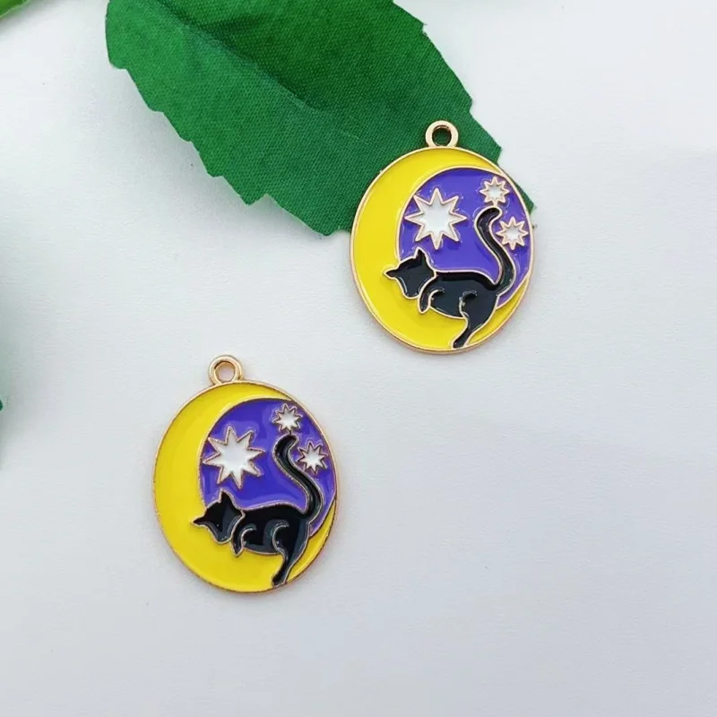 10pcs Cute Cat Accessories Enamel Necklace Earrings Bracelet Pendant Diy Manufacturing Supplies Alloy Metal Gold Plated