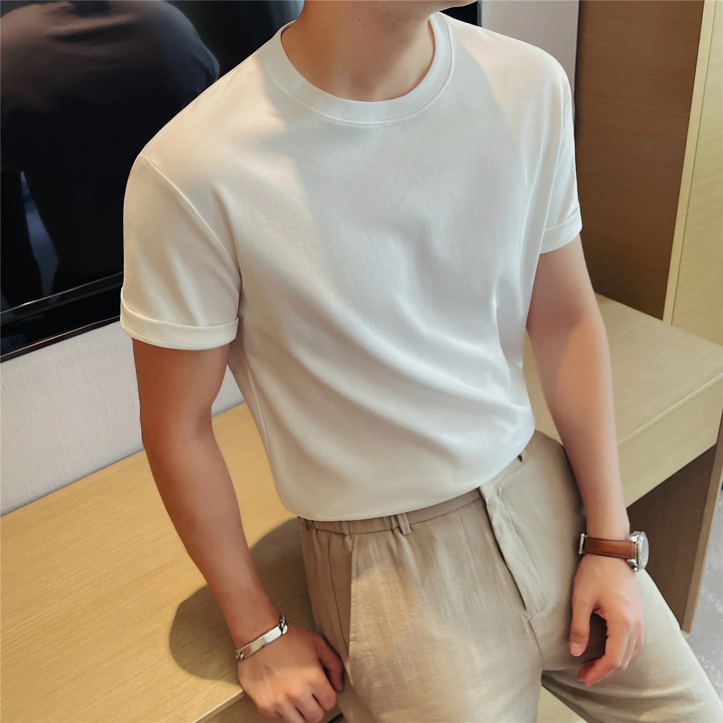 100% Pure Cotton High Quality Men T-shirt Summer 7A Antibacterial Solid Color Round Neck Casual Short Sleeves T Shirt 4XL-M