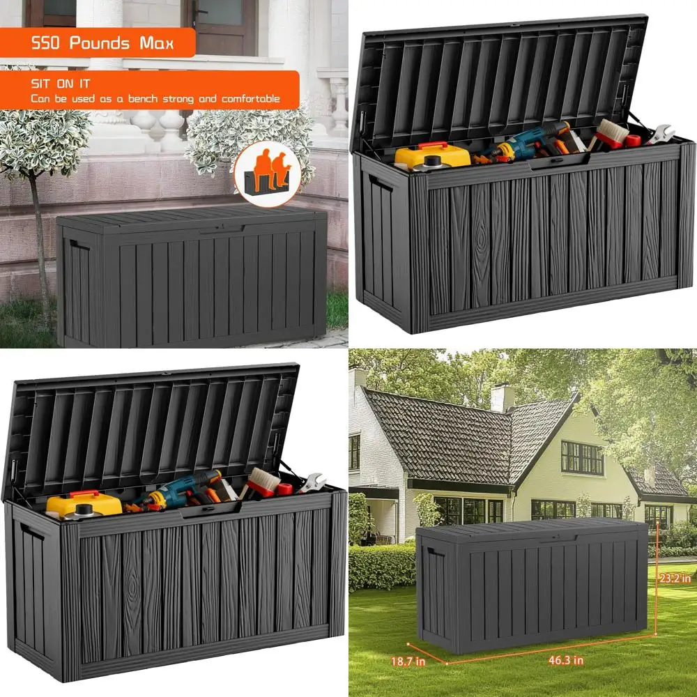 

Ящик для хранения на открытом воздухе объемом 80 галлонов, для садовой мебели, подушек для патио, садовых инструментов, принадлежностей для бассейна, грузоподъемность 480 фунтов