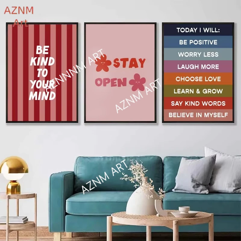 Be Kind to your mind Mental Health Psychology Wall Art Canvas Posters Quotes Prints Wall Picture for Therapy Office Decor