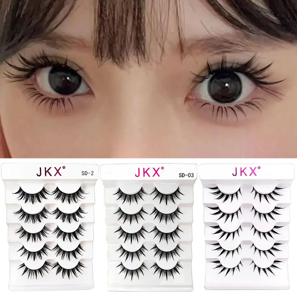 JKX Manga Thick False Eyelashes Cross Curling Lash Extension 3D Thai Style Wet Lashes Natural Fairy Sharp Mink Fake Lashes