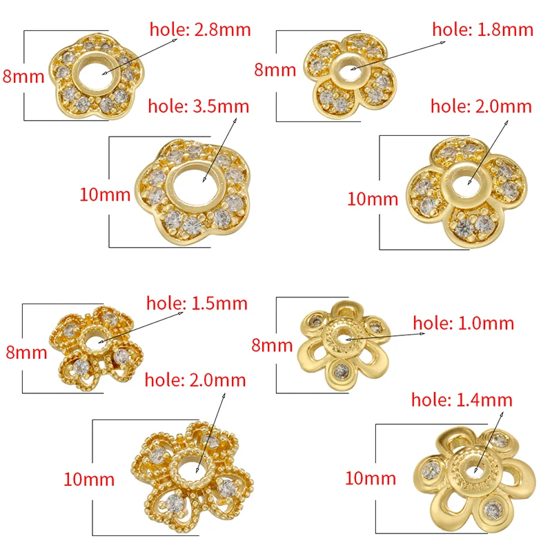 ZHUKOU 8 styles bead caps for jewelry making 8/10mm spacer beads  jewellery making supplies Brass Tassel Caps wholesale VH25