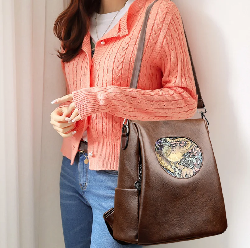 New Fashion Classical High Quality Soft Leather Travel Backpacks Women's Large Capacity Anti Theft Shoulder Bags Crossbody Bag