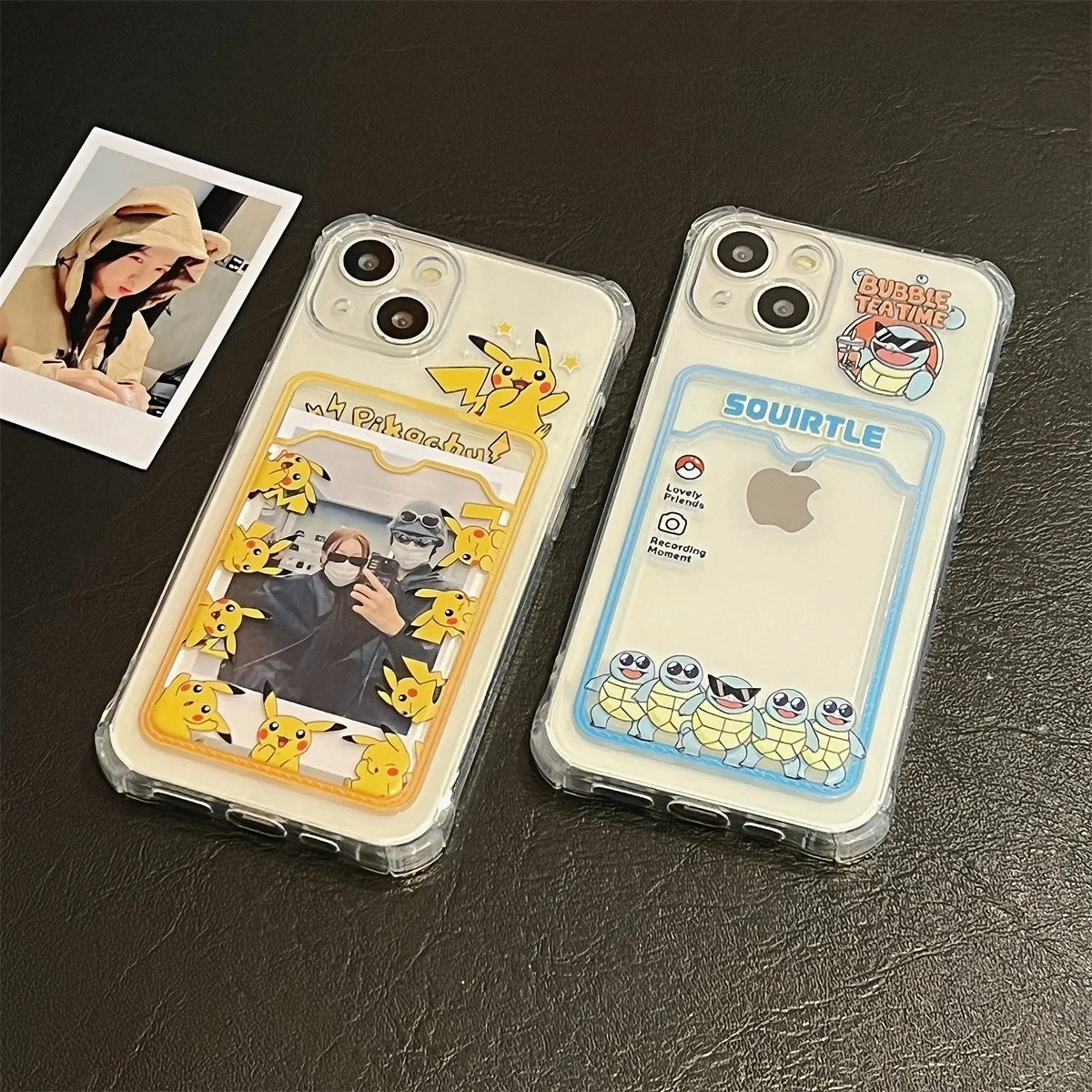 Pokémon Pikachu Johnny Turtle Carteira Cartão de telefone transparente, 3D Anime Cartoon, bonito macio TPU Capa para iPhone 11, 14, 13, 12, 15Pro Max
