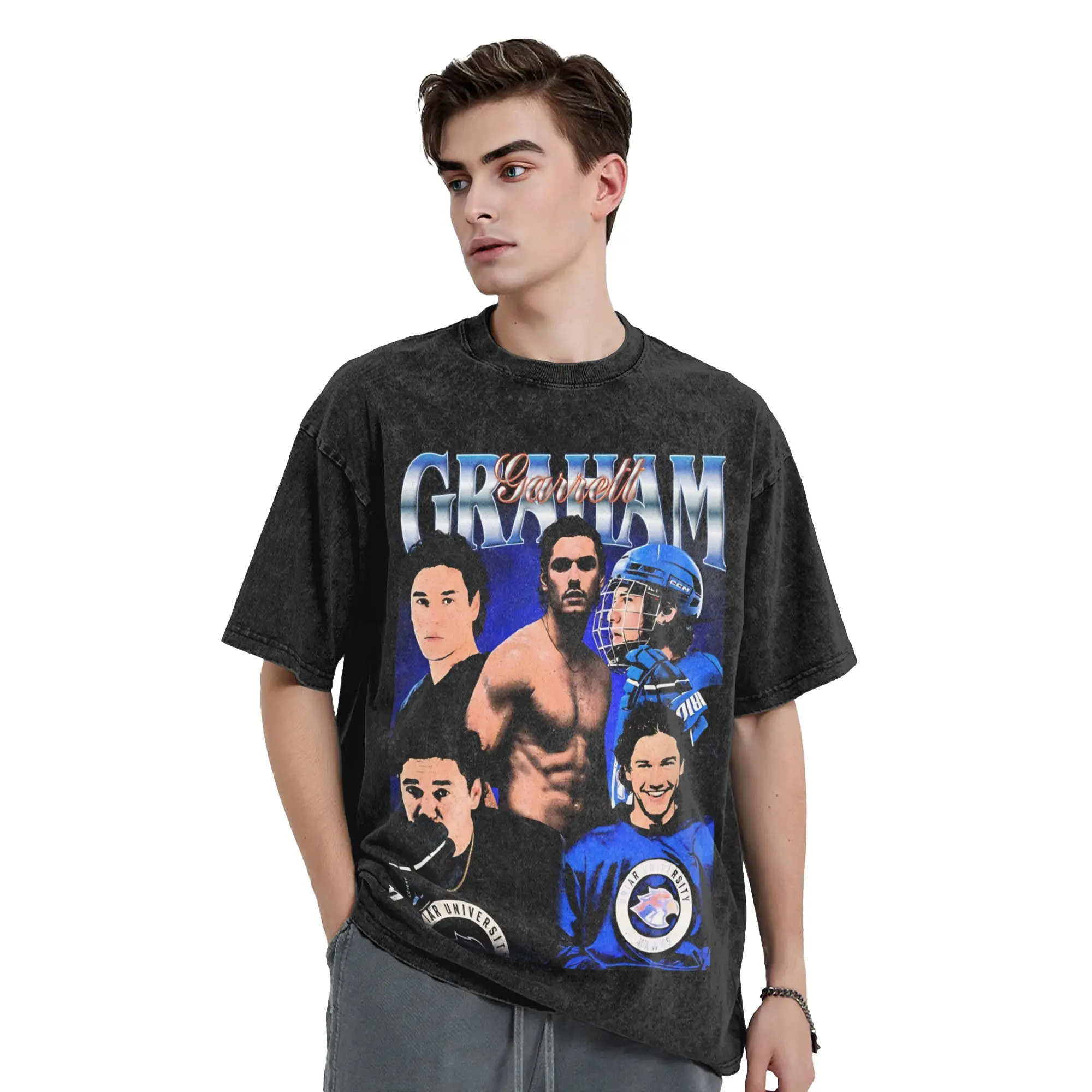 Washed T Shirts Garrett Graham Off Campus Retro T-Shirt High Street  Streetwear 100% Cotton Graphic Printed Tops Tees Men Women