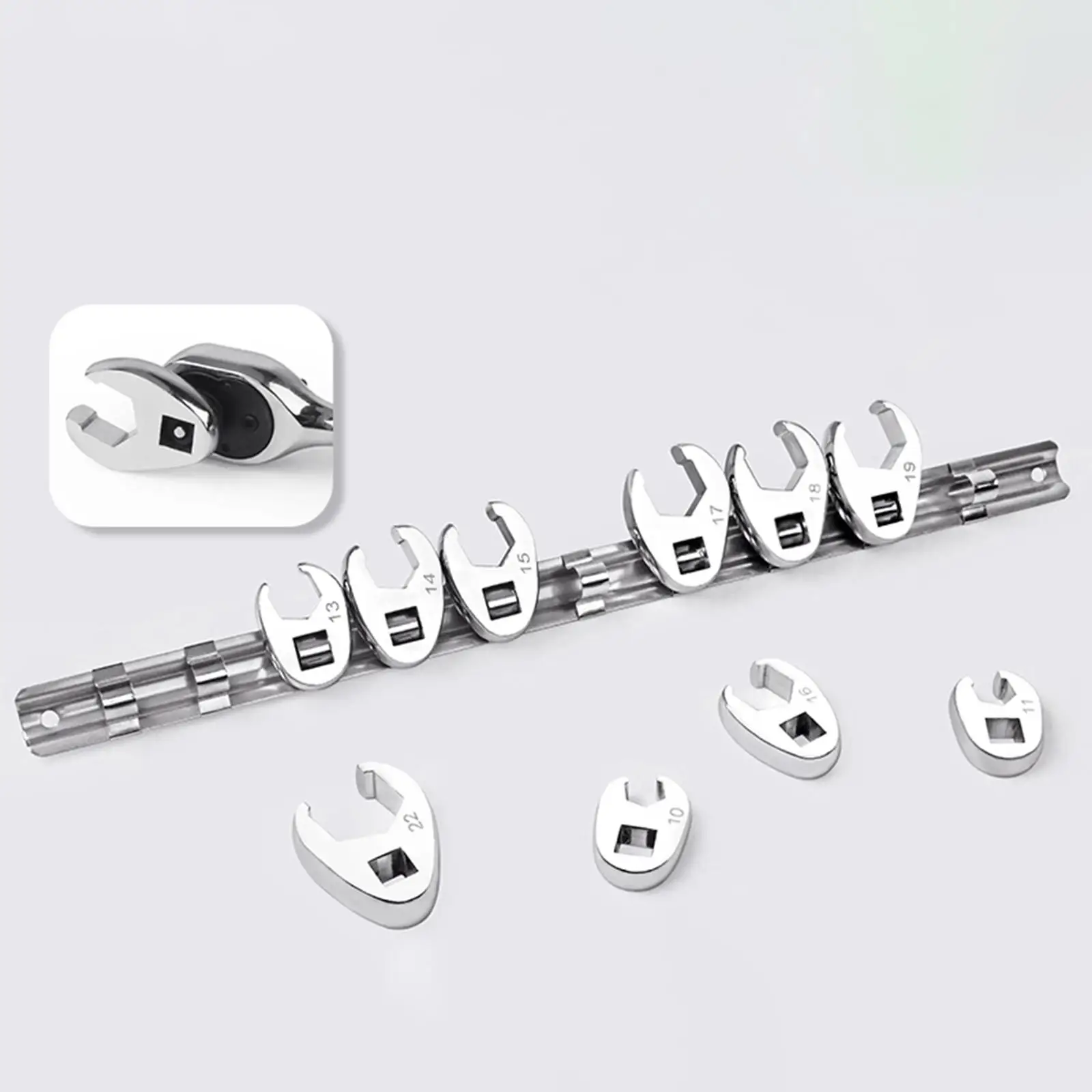 

3/8" Drive Crowfoot Flare Nut Wrench Set 10 Sizes Multipurpose Repair Alloy Lightweight Open End Spanners Crows Foot Wrench Set