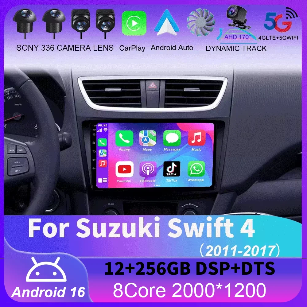 

Android 16 For Suzuki Swift 4 2011-2017 Car Radio Head Unit Auto BT Stereo Multimedia Video Monitor GPS Navigation WIFI 4G DSP 4