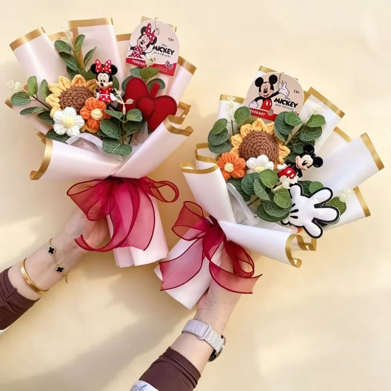 Catoon Micky Mouse Minnie Plush Doll Toy With Flowers Creative Handmade Bouquet Valentine Christmas Graduation Gift For Kids