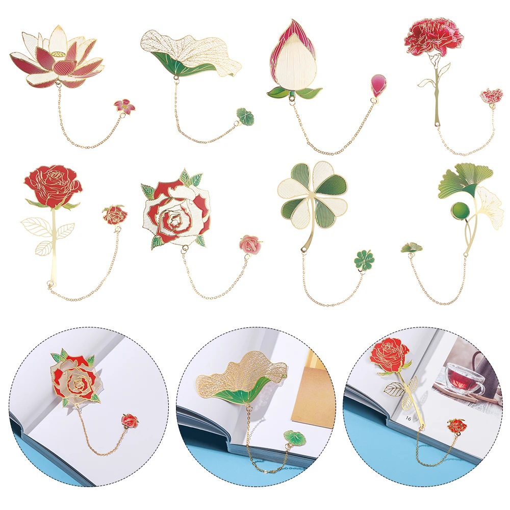 Chinese Style Metal Hollow Painted Bookmark Retro Color Tassel Book Markers School Office Supplies