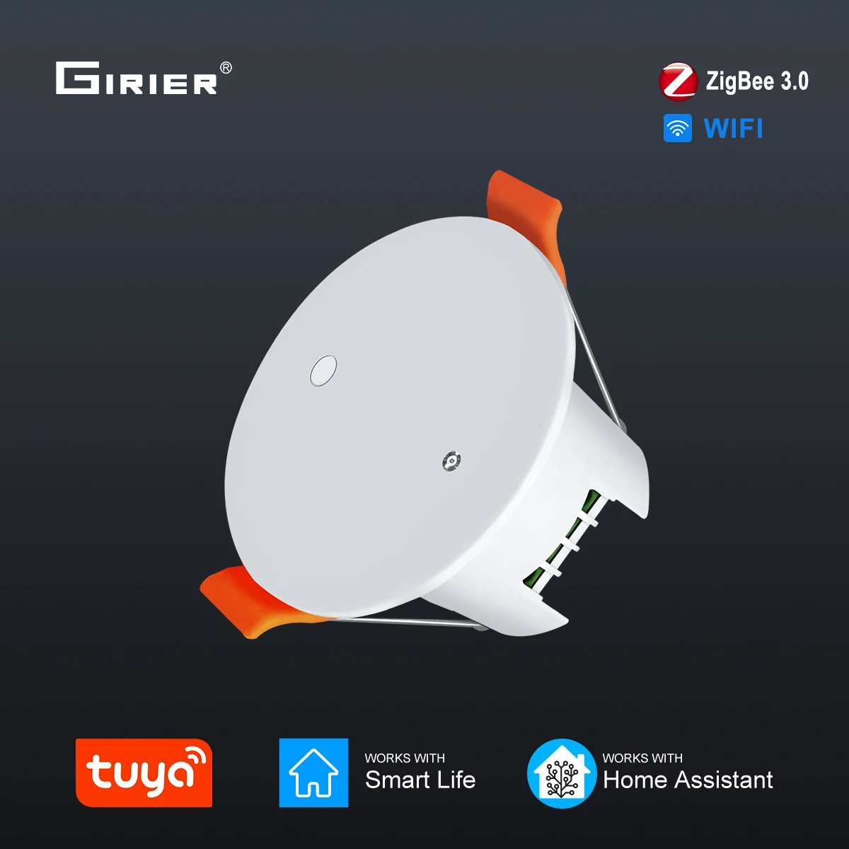 

GIRIER Tuya Smart Human Presence Sensor ZigBee Motion Detector Ceiling Mounted with Light Sensor Supports 2200W Load Hey Google