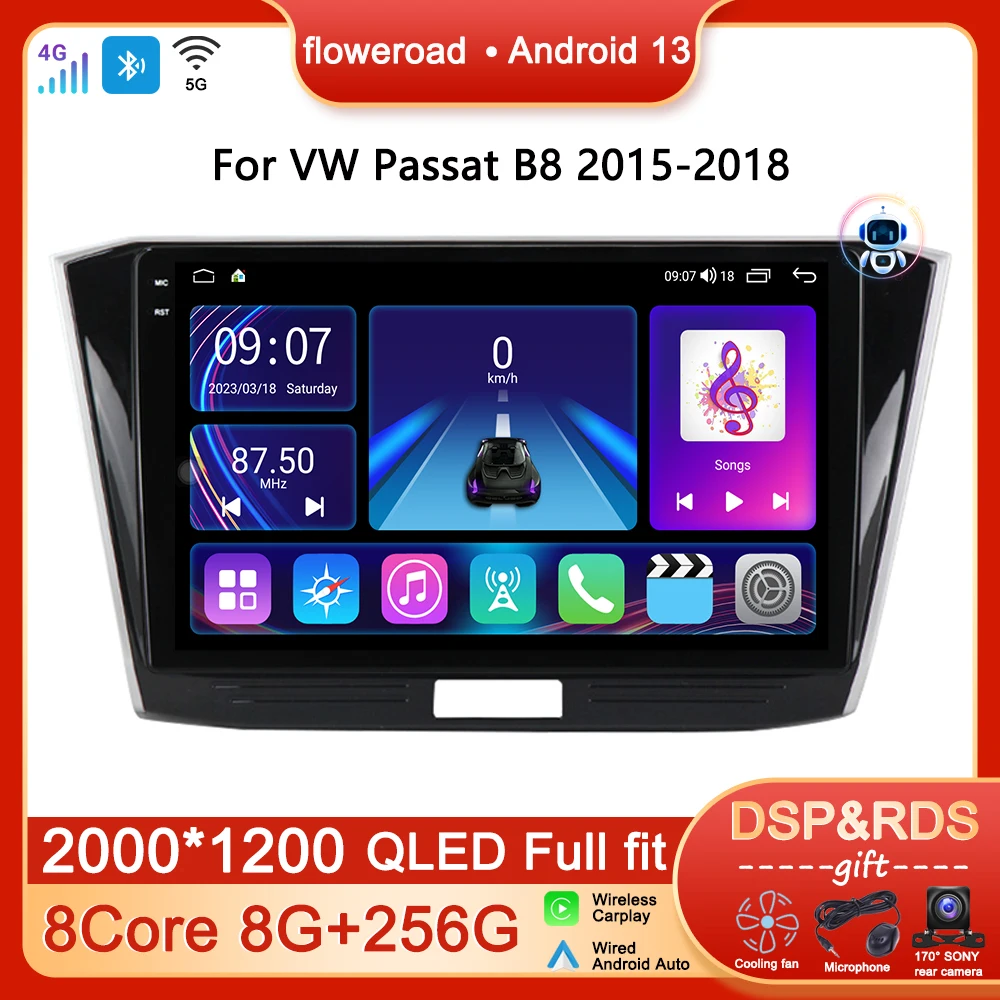 

8G+256G 8Core Android Car Radio For VW/PASSAT B8 Magotan 2015-2018 Multimedia Player Stereo Apply Carplay GPS Navigation 2din BT