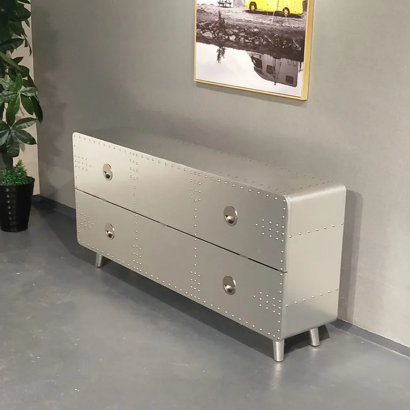 

Industrial style personalized TV cabinet Nordic American retro style designer aluminum leather rivet living room side cabinet