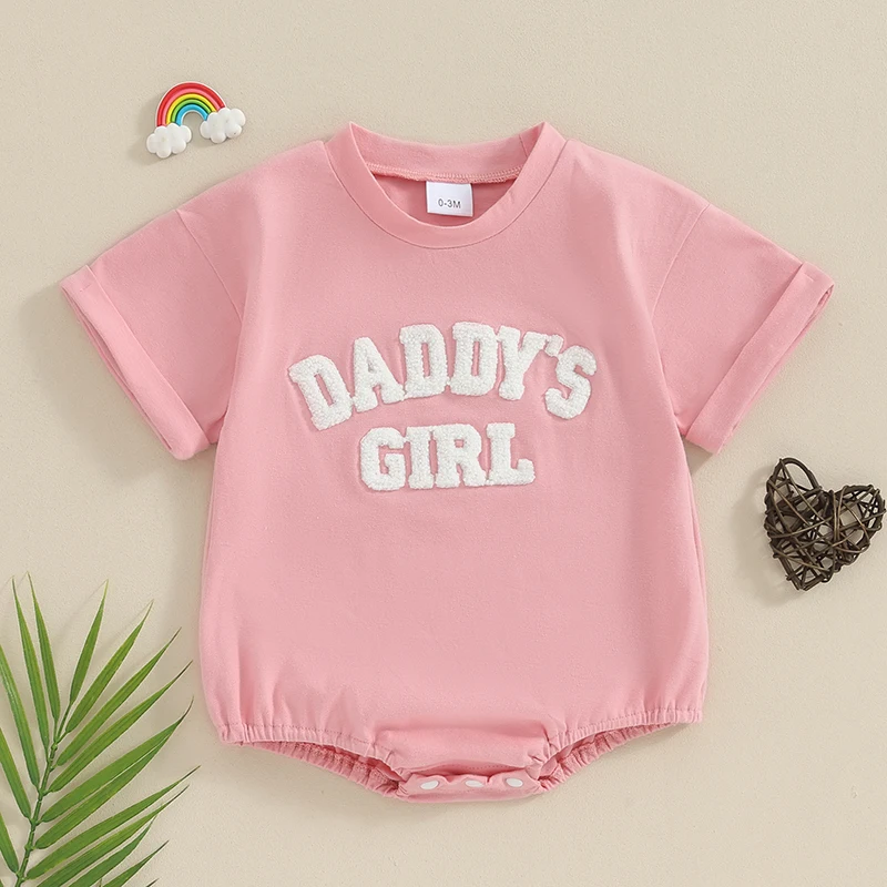 

Newborn Baby Girl Summer Clothes Daddys Girl Bubble Romper Short Sleeve Bodysuit Jumpsuit Cute Outfits