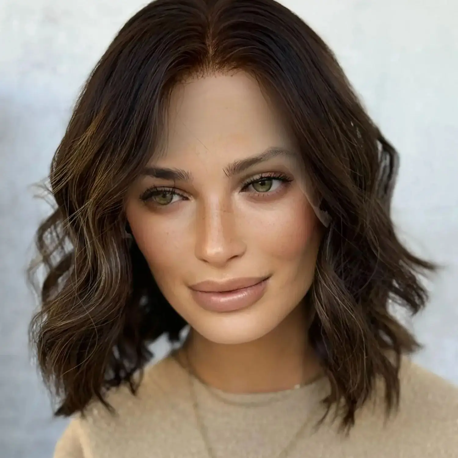 Ombre Blonde Brown HD Invisible Synthetic Lace Front Wig Original Factory Wig 12Inches Short Wave Bob Easy To Wear Ready To Ship