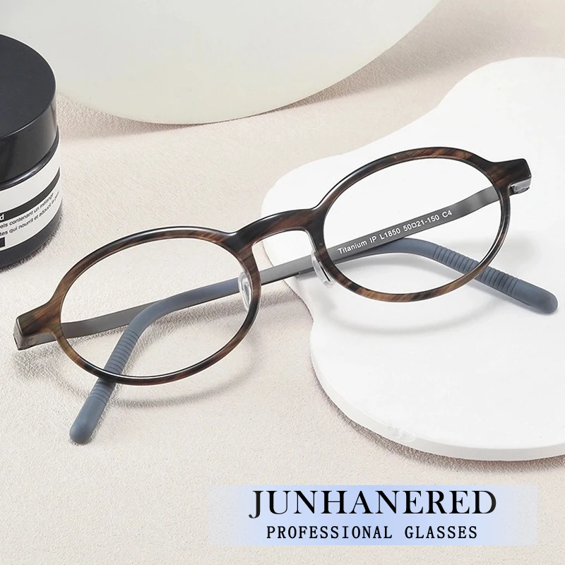 Fashion Brand Design Man Custom Optical General Eyeglass Japanese Style Retro Oval Frame Photochromic Anti Blue Light Glasses