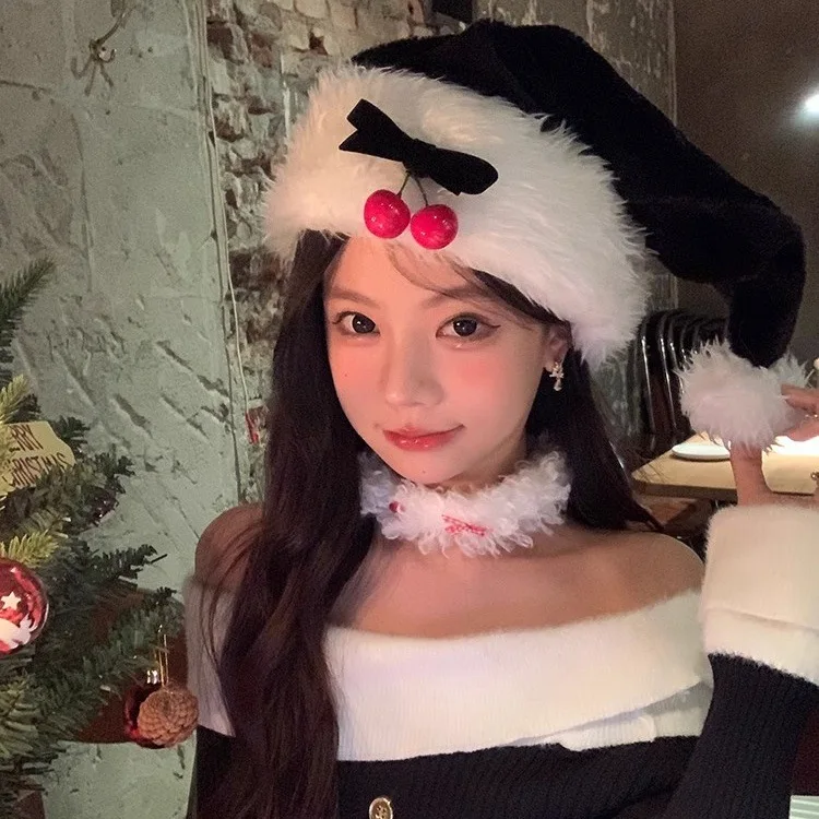 

Рождественская шапка красного вина для взрослых с вишней и милым бантом, оригинальный атмосферный реквизит для фотографий для праздничных вечеринок, маскарада, бала