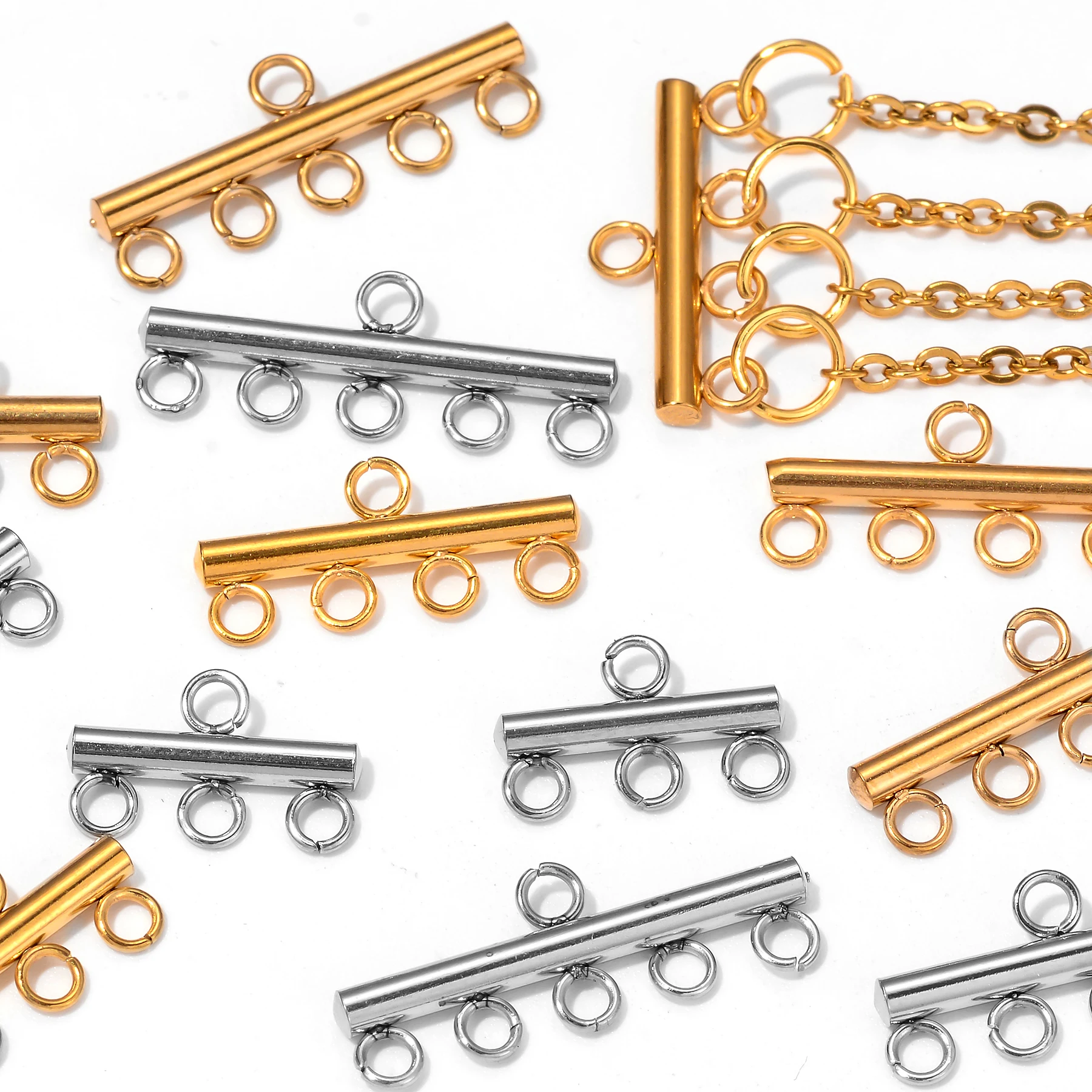 20 Stück/Set Edelstahl-Kettenverschlüsse mit 5 Schlaufen für Halsketten, Armbänder, Ohrringe, Ketten und DIY-Schmuckherstellung – Detail 3