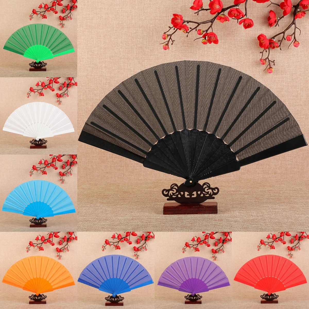 Plain Plastic colorful Folding Fan Dance Fan Props Party Performance Fan Flat Plastic Fan Multi-Color