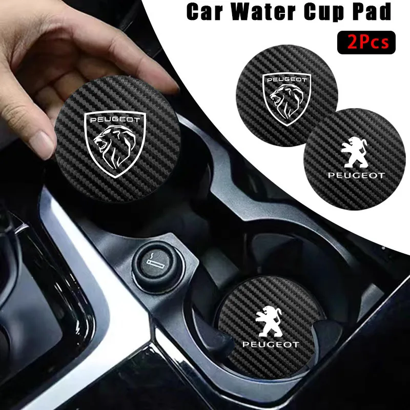 2Pcs Car Decorative accessories Carbon fiber leather Water Cup Mat For Peugeot 408 4008 308 3008 5008 508 106 208 301 407 108