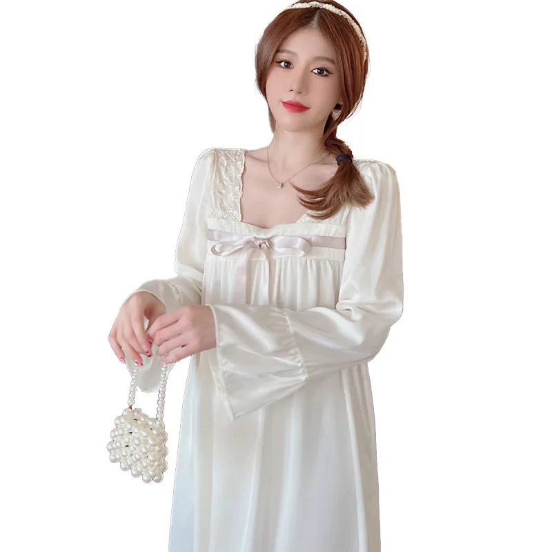 Spring and Summer New Women\'s Nightdress Loungewear Ice Silk Nightdress Women\'s Casual Nightwear Nightdress Loungewear