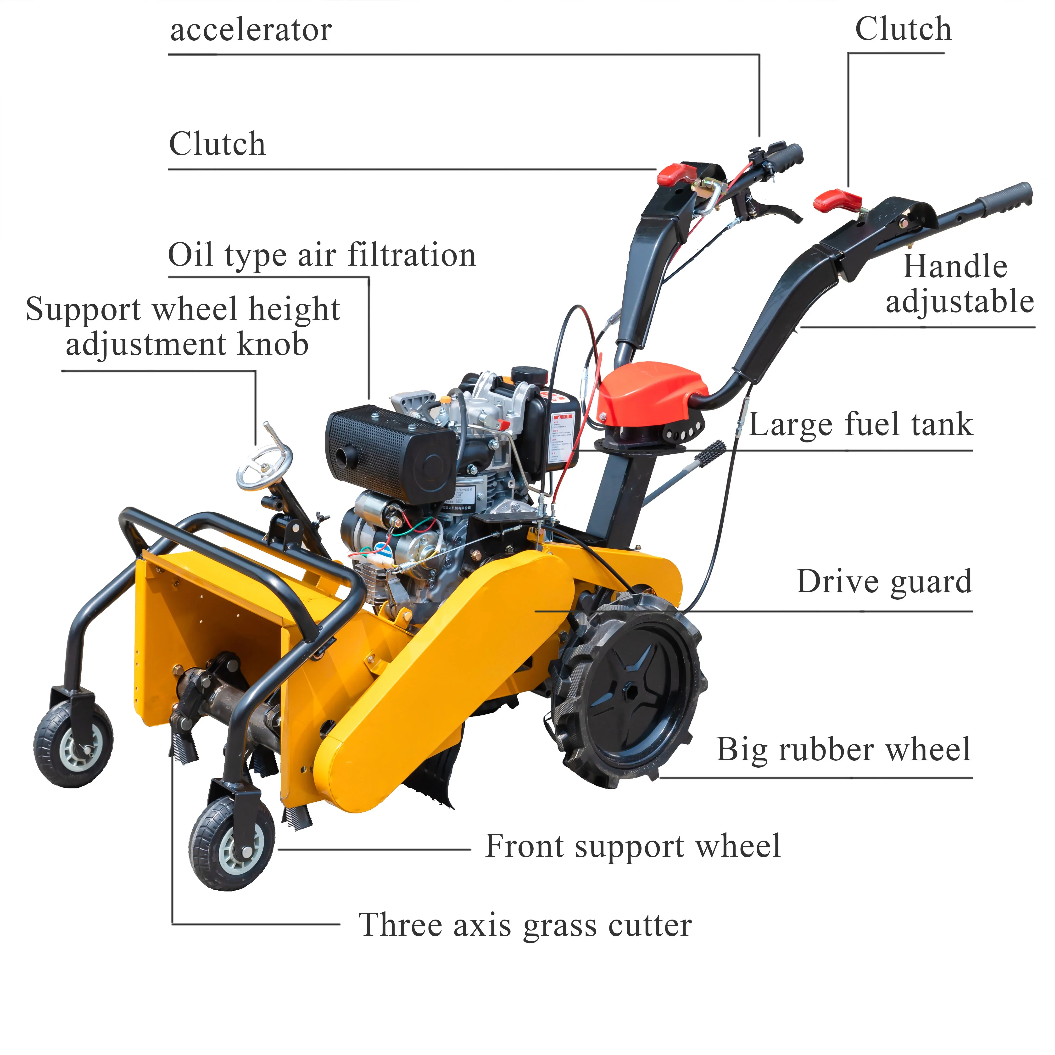 Desmalezador de pie personalizado de China, deshierbe manual de empuje, Mini deshierbe de cultivo eléctrico de 52Cc, deshierbe combinado de largo alcance 4 en 1