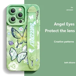 Deluxe Wrist Band Bracket Case For iphone 15 14 13 12 11 Pro Max XR X Silicone Cell Phone Protective Cover Colorful Butterflies