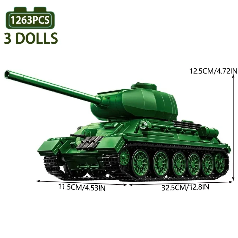 1:28 Militaire T34-85 Medium Tank Bouwstenen WW2 Leger Tank Gepantserde Voertuig Bricks Model Speelgoed Voor Kinderen Gift MOC